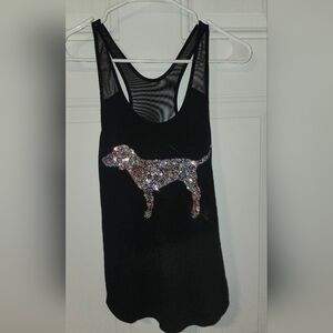 PINK Victoria's Secret Black Mesh Tank Top Girl Woman Dog